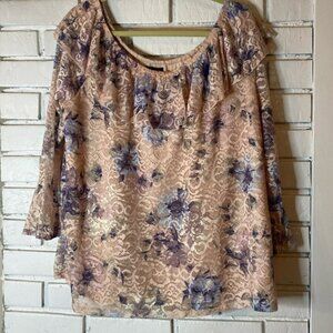 Lane Bryant pink purple lace overlay top